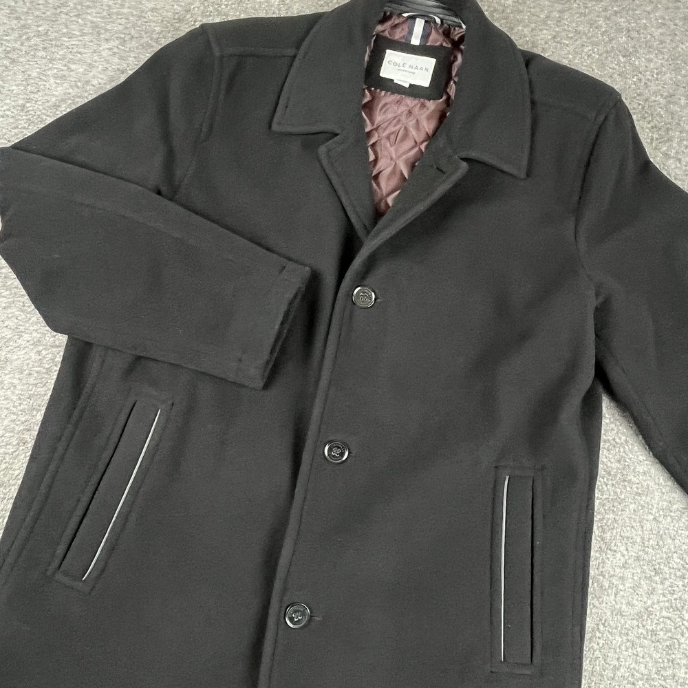 Cole Haan Signature Coat Mens XL Black Wool Blend Topcoat Overcoat Jacket